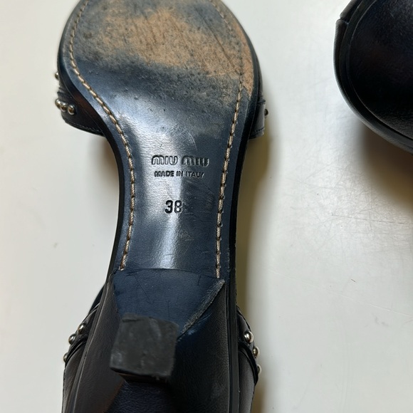 Miu Miu Italy Denim Blue Silver Studded Lapis Jewel Chrome Kitten heel Sandals - Picture 9 of 9